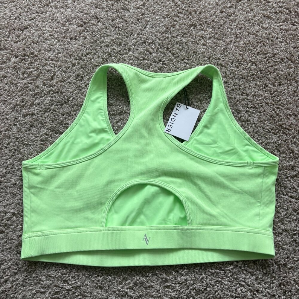 NWT Bandier All Access NYC Rib Front Row Sports Bra Lime Rib - Picture 2 of 4